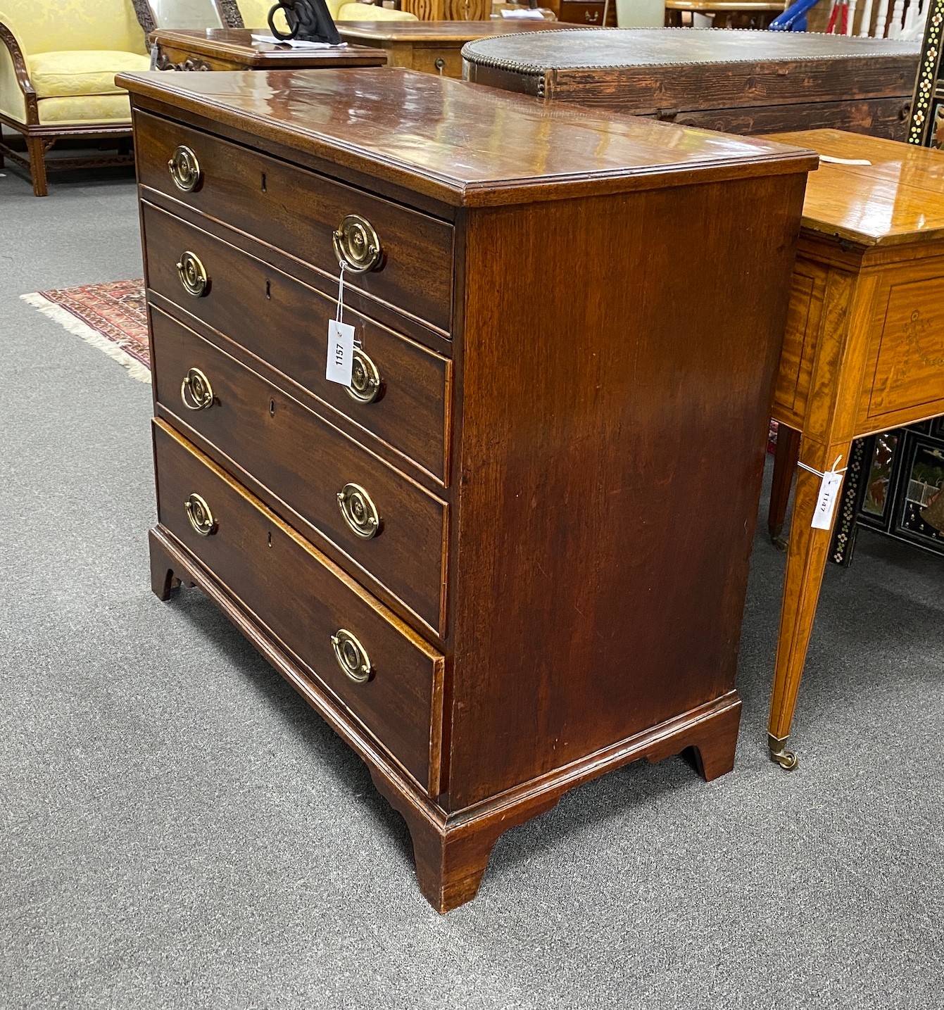 A small George III mahogany four drawer chest width 90cm, depth 48cm, height 86cm.